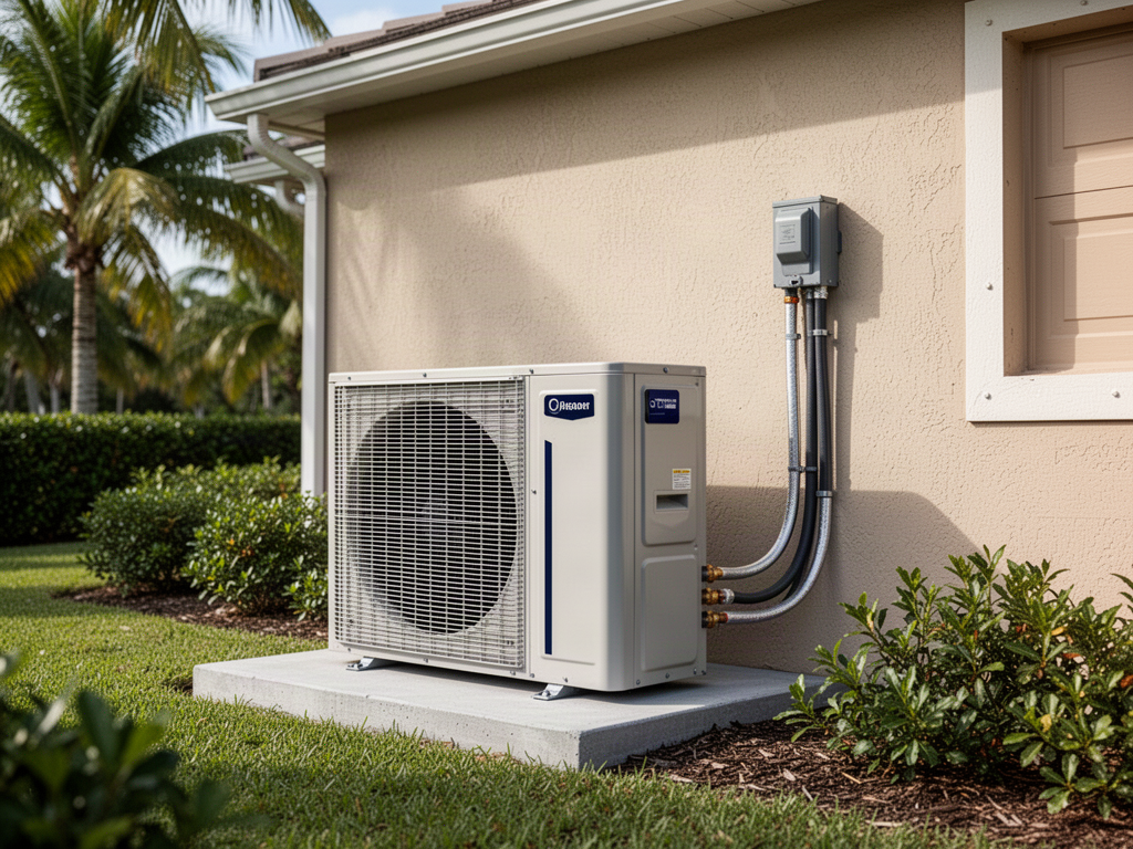 Illustration of outdoor cooling equipment beside a Florida home